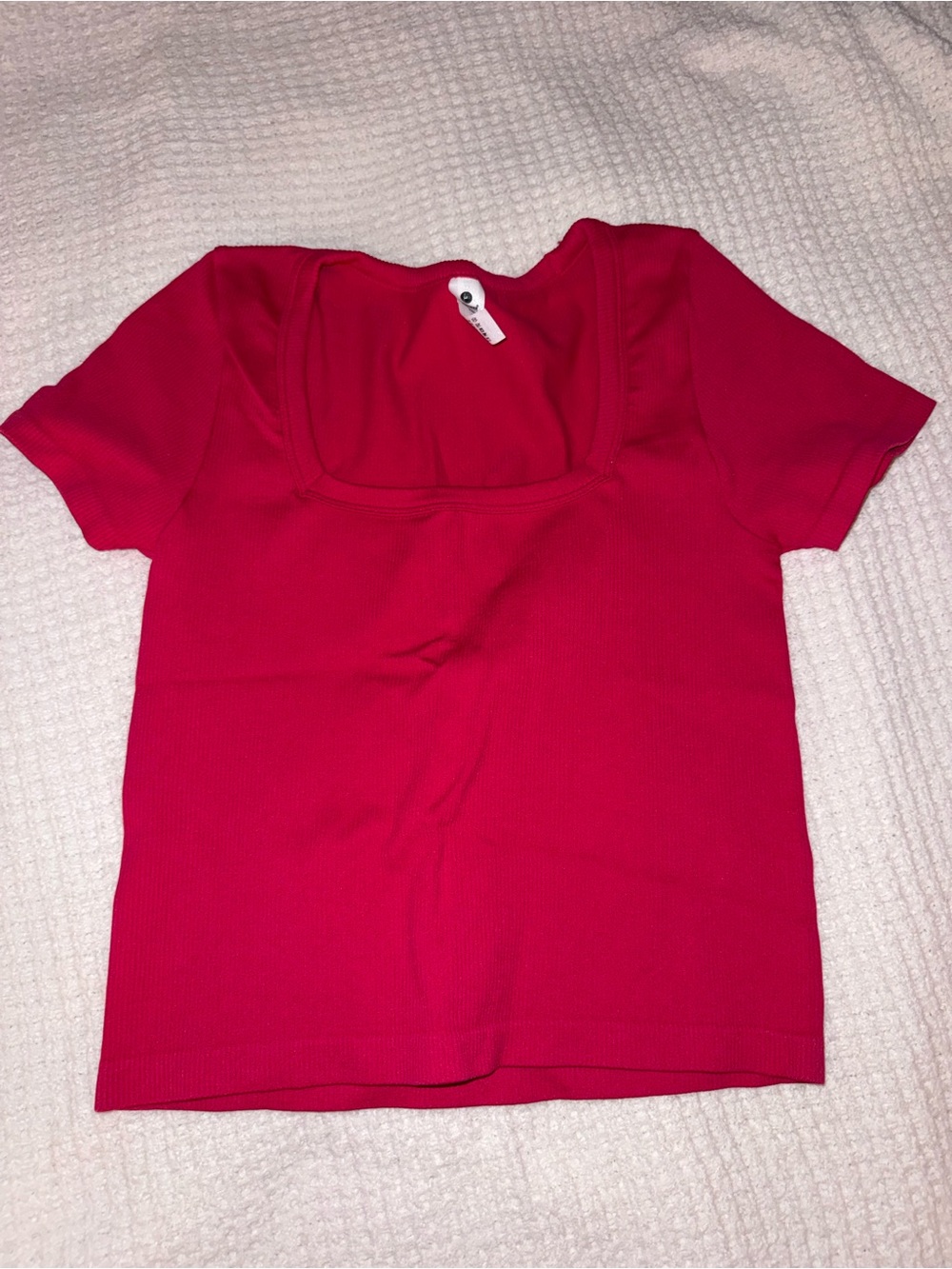 90 Degree By Reflex Bright Red Ribbed Square-Neck Short Sleeve Top